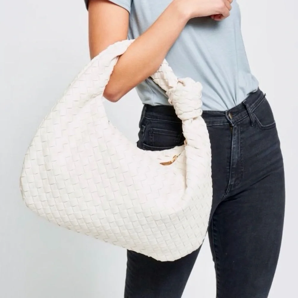 NWT Urban Expressions ‘Vanessa’ Woven Vegan Leather Hobo w/ Knot Handle Ivory